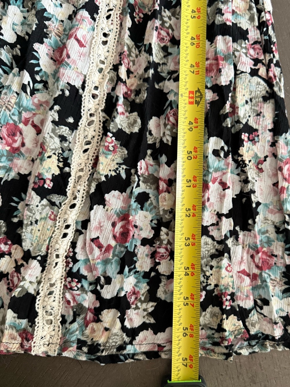Lulu's Black Floral Print Maxi Dress Size XL Crochet Lace-Trim Boho Party Event - Picture 11 of 17